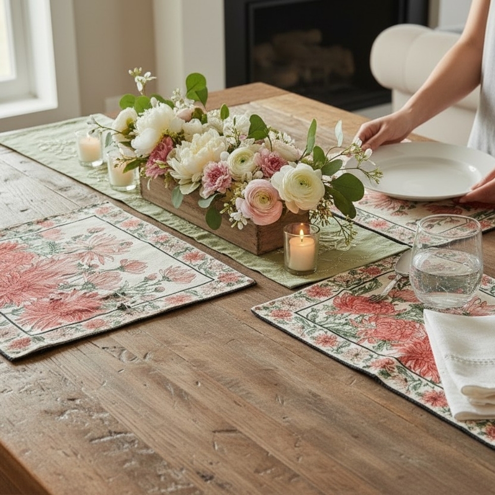 April Cornell Floral Placemats Danika Orange Cream Floral  Set‎ Of 3 Dahlia